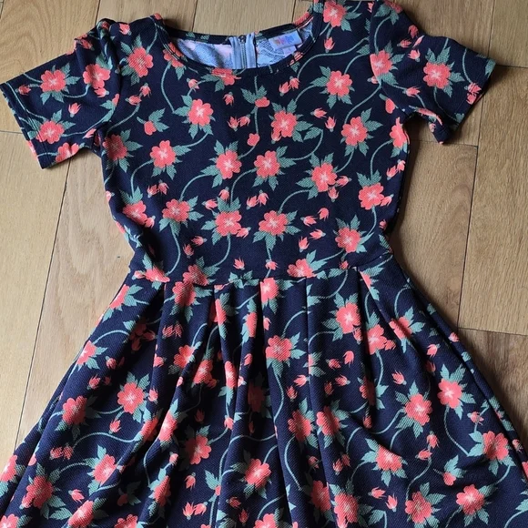 LulaRoe | Floral | Black & Orange | Amelia Dress Small - Picture 2 of 11